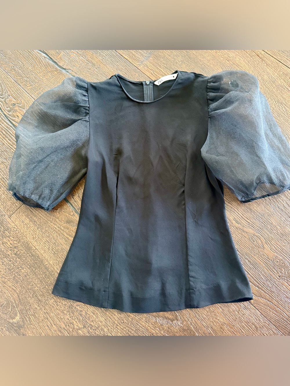 Zara Black Puff Organza Sleeve Blouse